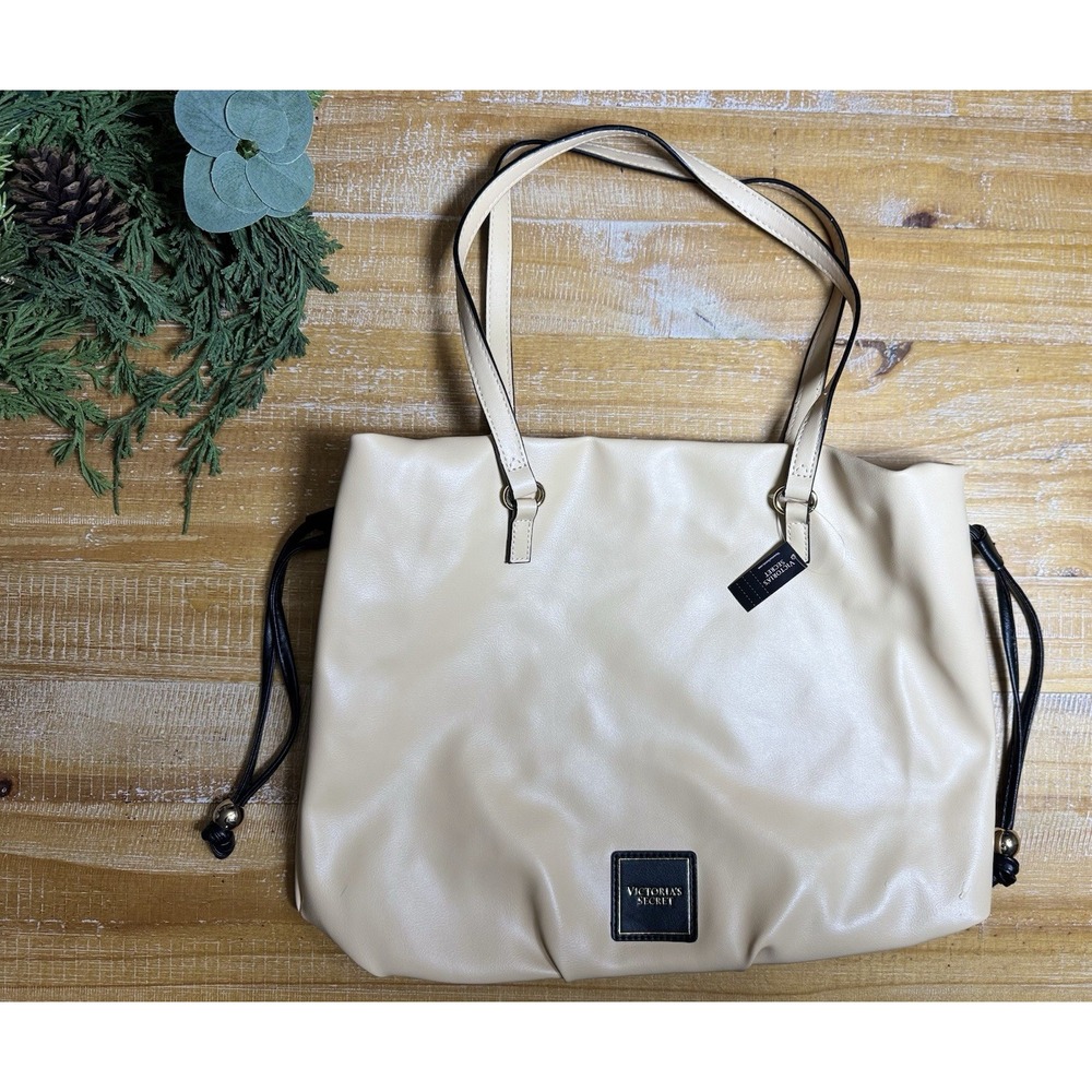 Victoria's Secret Cinch Top Shoulder Tote Bag Purse With Gold Accents‎